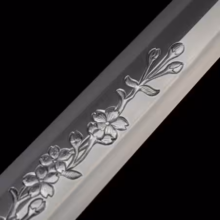 Aichi Wakizashi Tamahagane Flower Horimono s oboustranným hamonem Suguha