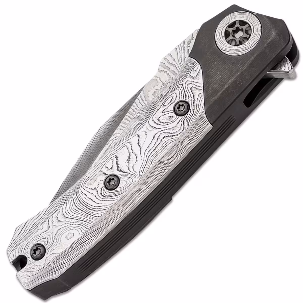 Heretic-Knives-Custom-Wraith-Manual-V.F.-Wood-Grain-San-Mai-Damascus