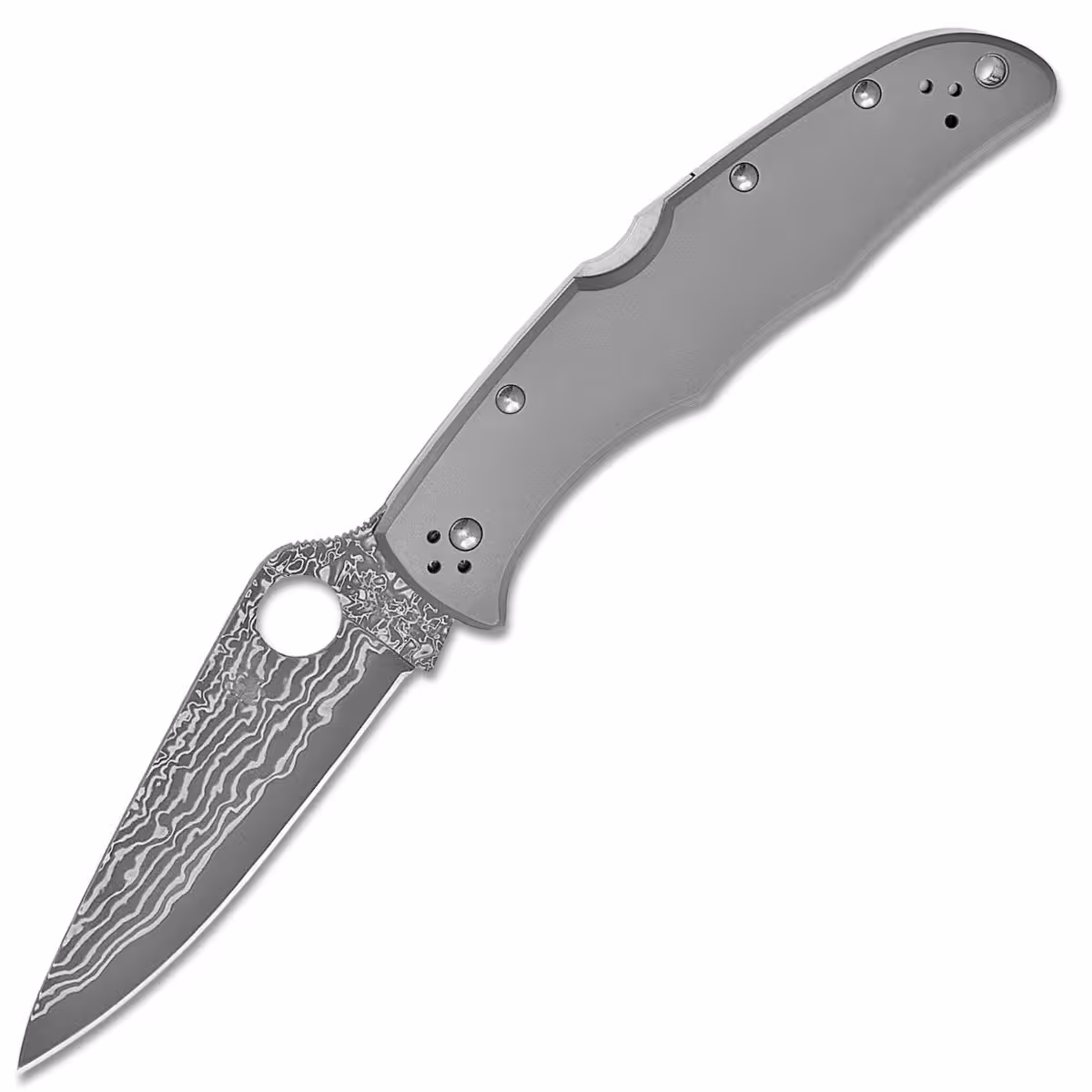 Spyderco-Endura-Flat -VG10-Damascus-Plain-Blade-Titanium-Handles-Lockback-C10TIPD