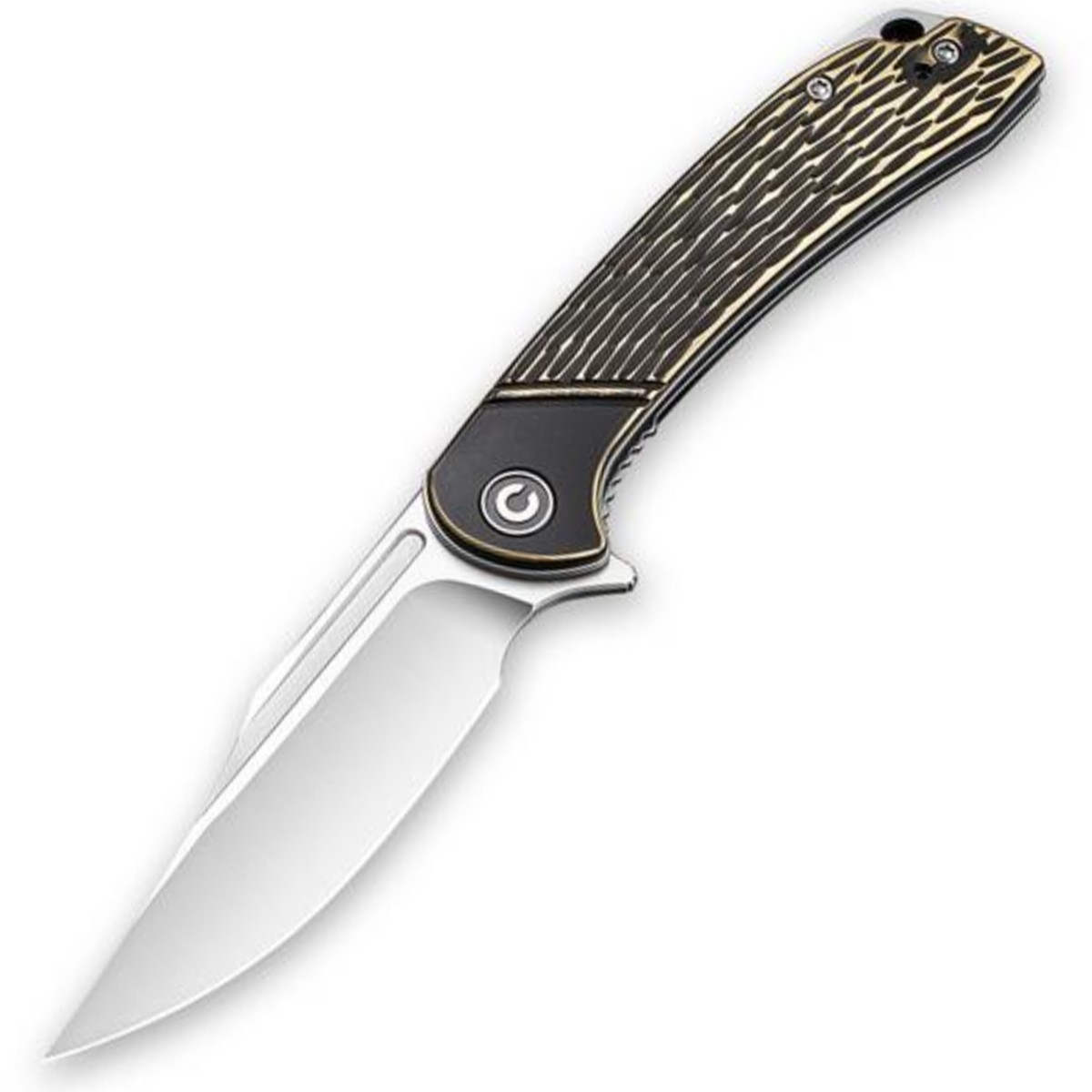 CIVIVIKnifeDogmaC2014ALinerLockKnifePocketKnifeBlackPolishedBrassSatinFinishedD2_1_600x