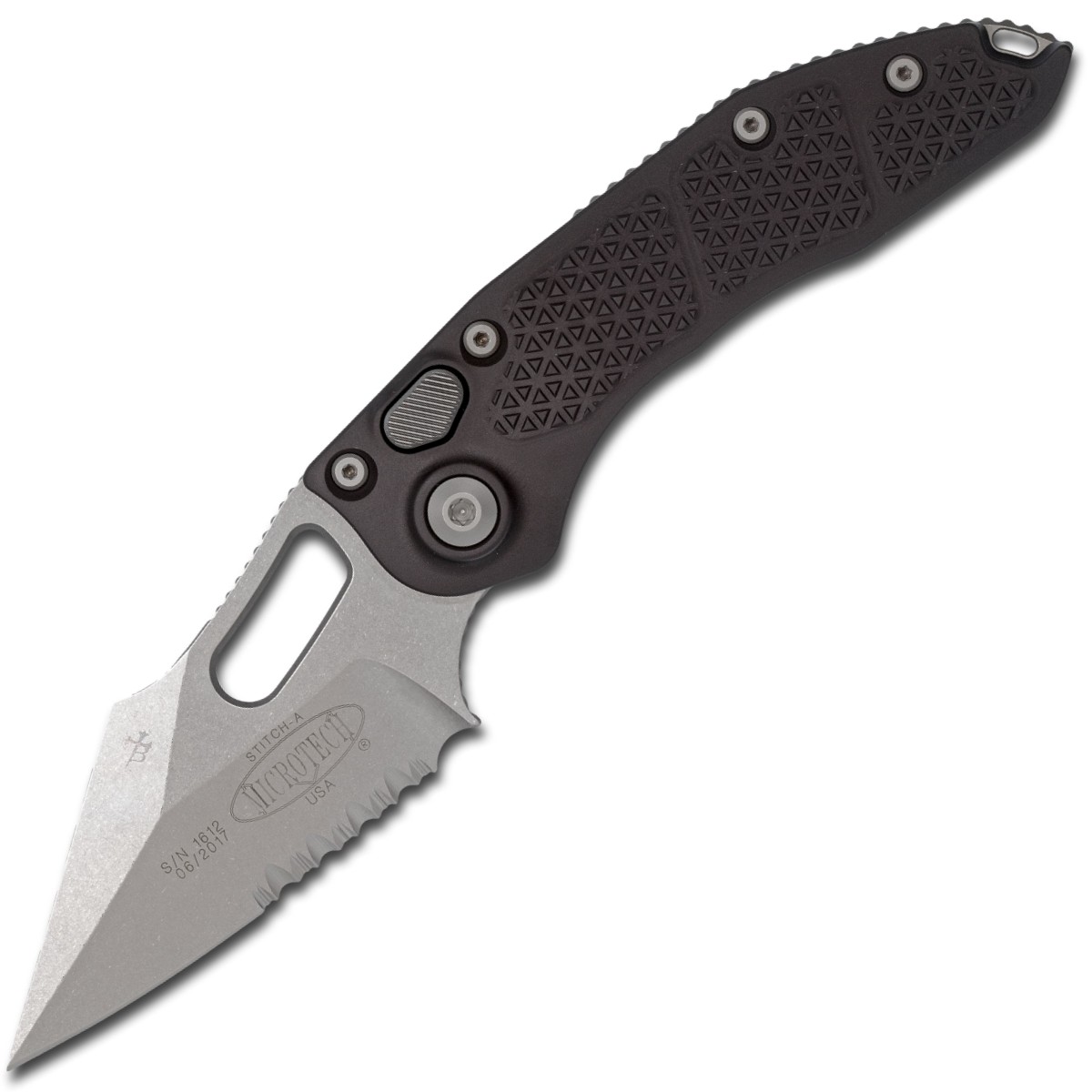 Cuchillo de tiro Puntada Microtech Hojas Borka Punta de lanza lavada a la piedra 169-11