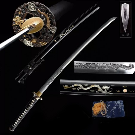 katana Doragon HORIMONO Japanese Sword T-10 Steel Kobuse