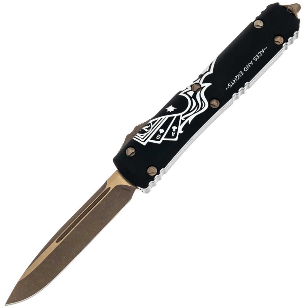 Nóż strzelecki Microtech Ultratech Bronze Apocalyptic Deadman's Hand Graving 121-13DMS