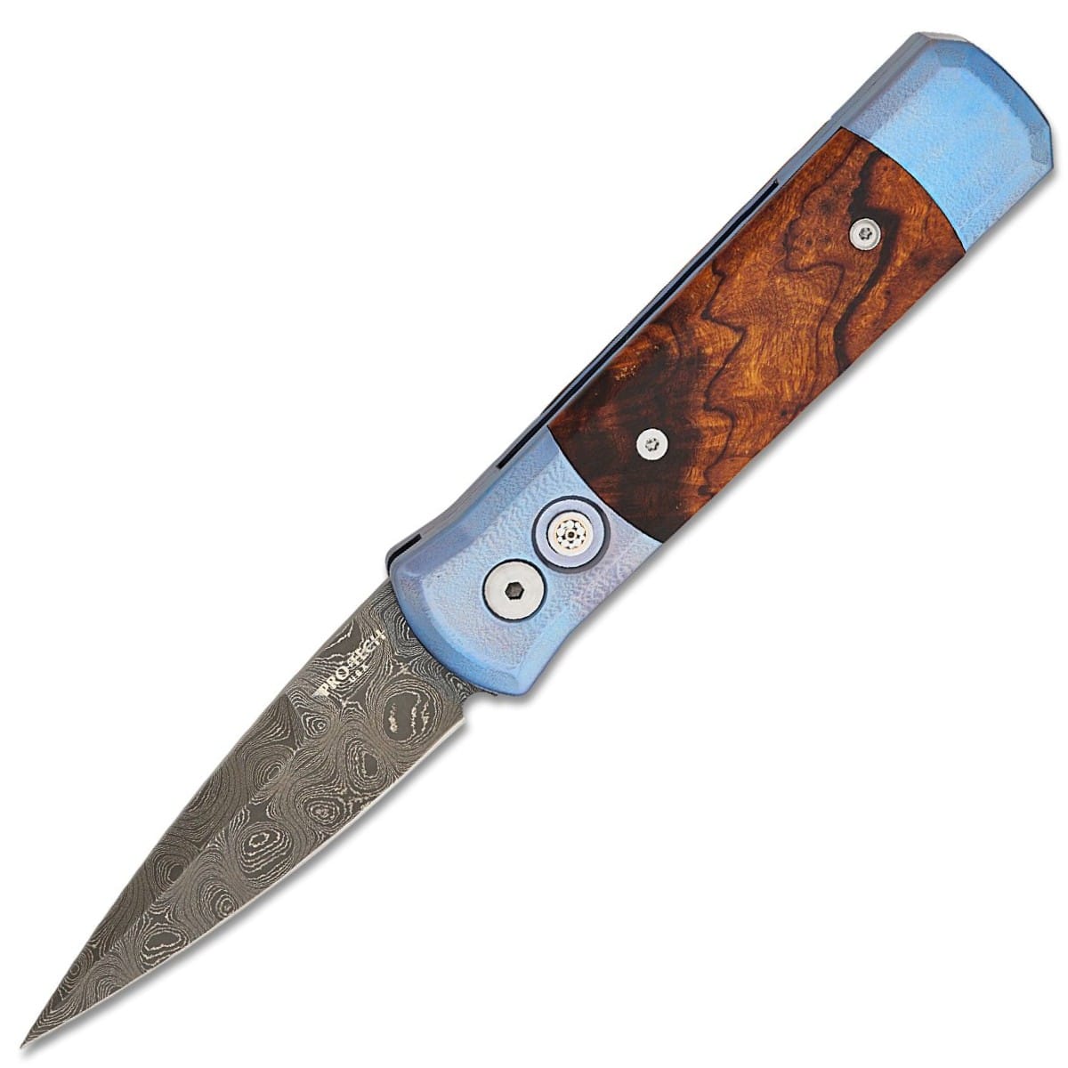 Pro-Tech-2024-Custom-Deser- Ironwood-Godson-Auto-Knife-Damascus-Blade 